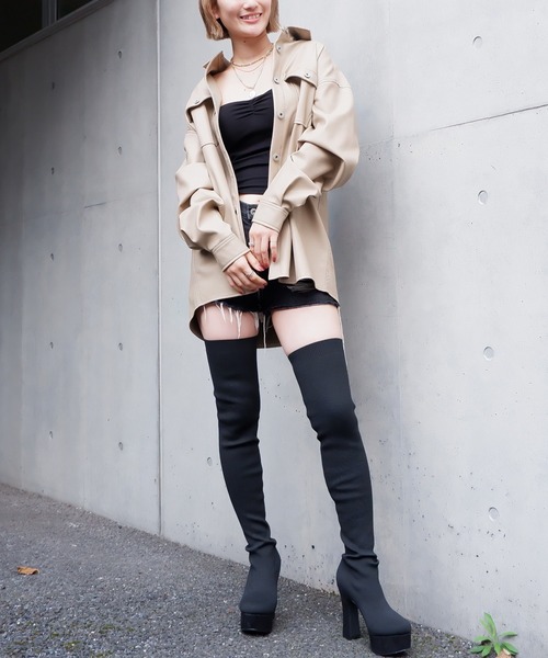 SPIRALGIRL（スパイラルガール）の「合皮CPOジャケット（ライダースジャケット・レディース・ブラック/ベージュ/ブラウン・FREE）」の19枚目の写真