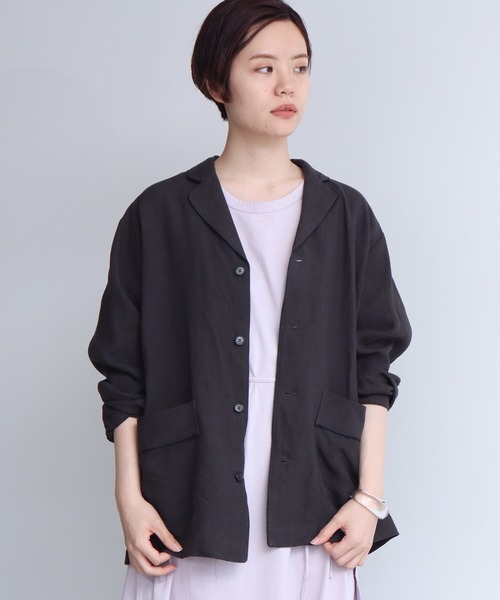 note et silence （ノートエシロンス）の「._◇et sort.ベルギーリネンキャンバス　パイピングシャツ（シャツ/ブラウス・レディース・ダークブラウン/アイボリー・FREE）」の2枚目の写真