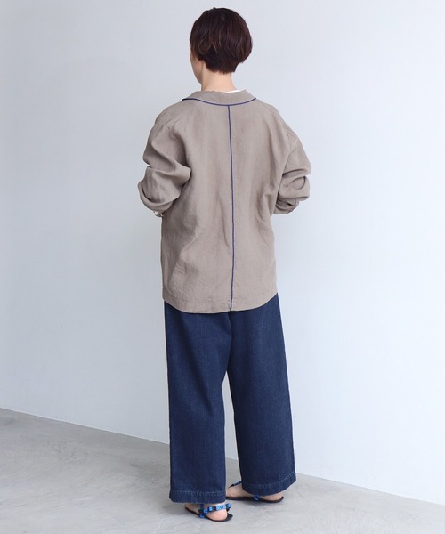 note et silence （ノートエシロンス）の「._◇et sort.ベルギーリネンキャンバス　パイピングシャツ（シャツ/ブラウス・レディース・ダークブラウン/アイボリー・FREE）」の11枚目の写真