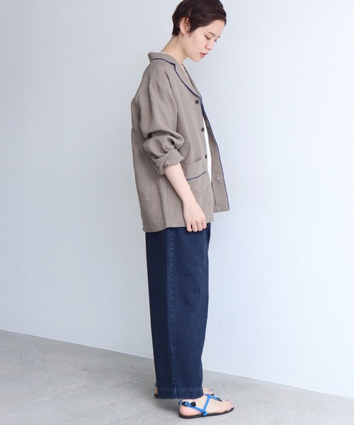 note et silence （ノートエシロンス）の「._◇et sort.ベルギーリネンキャンバス　パイピングシャツ（シャツ/ブラウス・レディース・ダークブラウン/アイボリー・FREE）」の15枚目の写真