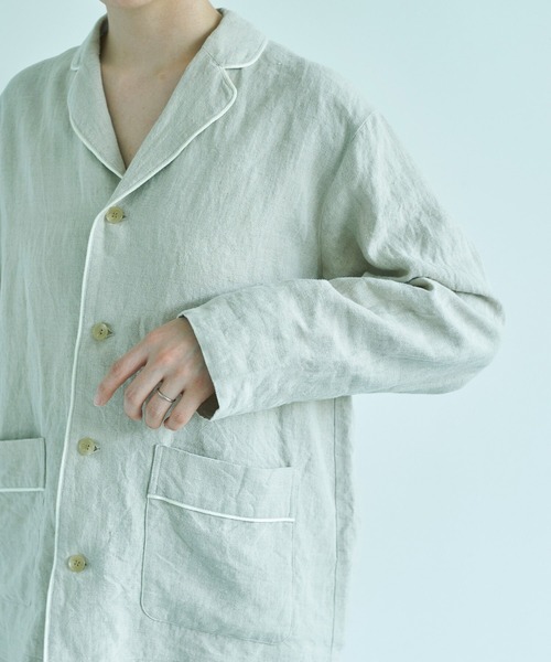 note et silence （ノートエシロンス）の「._◇et sort.ベルギーリネンキャンバス　パイピングシャツ（シャツ/ブラウス・レディース・ダークブラウン/アイボリー・FREE）」の18枚目の写真