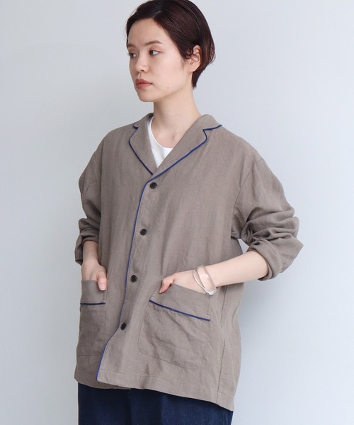 note et silence （ノートエシロンス）の「._◇et sort.ベルギーリネンキャンバス　パイピングシャツ（シャツ/ブラウス・レディース・ダークブラウン/アイボリー・FREE）」の7枚目の写真