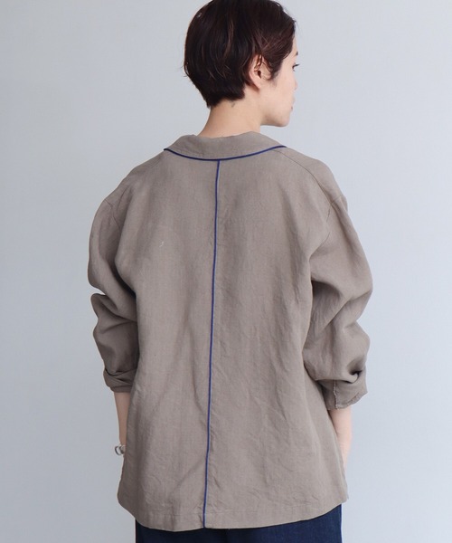 note et silence （ノートエシロンス）の「._◇et sort.ベルギーリネンキャンバス　パイピングシャツ（シャツ/ブラウス・レディース・ダークブラウン/アイボリー・FREE）」の20枚目の写真