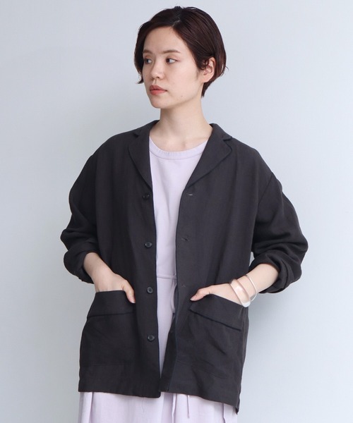 note et silence （ノートエシロンス）の「._◇et sort.ベルギーリネンキャンバス　パイピングシャツ（シャツ/ブラウス・レディース・ダークブラウン/アイボリー・FREE）」の5枚目の写真