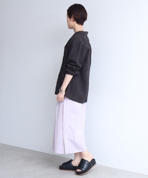 note et silence （ノートエシロンス）の「._◇et sort.ベルギーリネンキャンバス　パイピングシャツ（シャツ/ブラウス・レディース・ダークブラウン/アイボリー・FREE）」の8枚目の写真