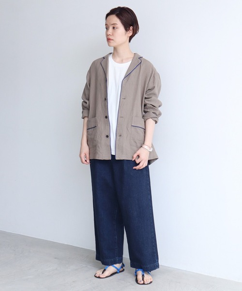 note et silence （ノートエシロンス）の「._◇et sort.ベルギーリネンキャンバス　パイピングシャツ（シャツ/ブラウス・レディース・ダークブラウン/アイボリー・FREE）」の19枚目の写真