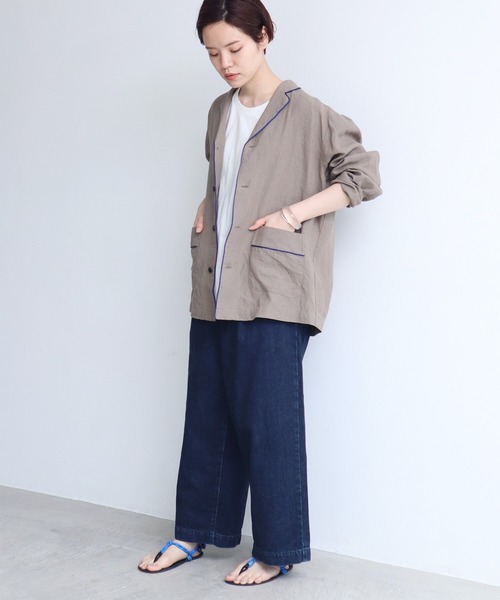 note et silence （ノートエシロンス）の「._◇et sort.ベルギーリネンキャンバス　パイピングシャツ（シャツ/ブラウス・レディース・ダークブラウン/アイボリー・FREE）」の3枚目の写真