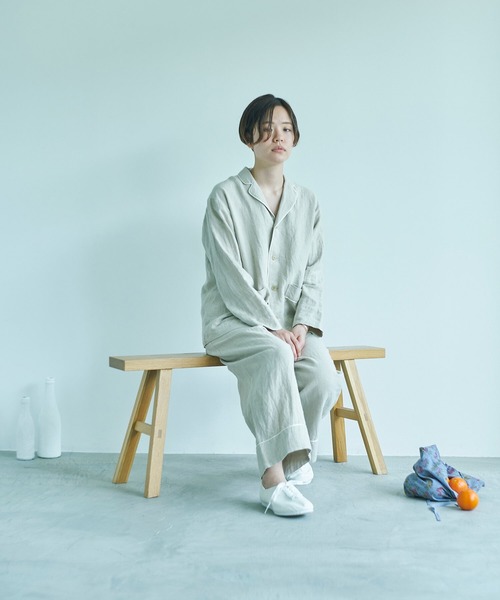 note et silence （ノートエシロンス）の「._◇et sort.ベルギーリネンキャンバス　パイピングシャツ（シャツ/ブラウス・レディース・ダークブラウン/アイボリー・FREE）」の13枚目の写真