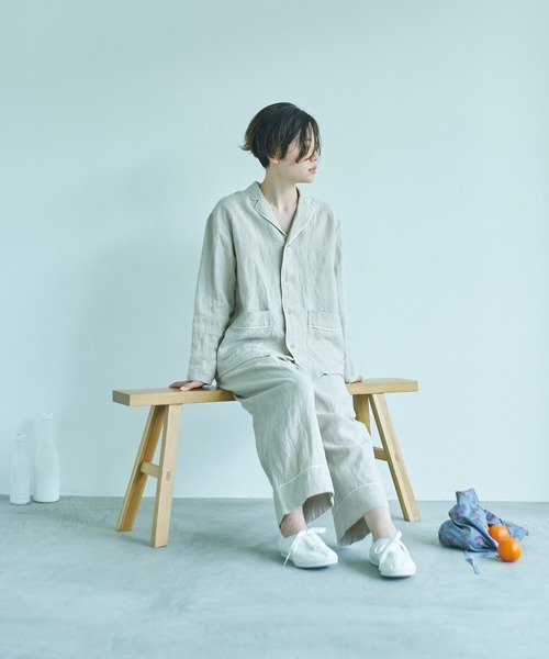 note et silence （ノートエシロンス）の「._◇et sort.ベルギーリネンキャンバス　パイピングシャツ（シャツ/ブラウス・レディース・ダークブラウン/アイボリー・FREE）」の9枚目の写真