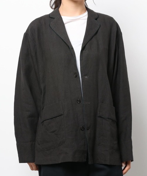 note et silence （ノートエシロンス）の「._◇et sort.ベルギーリネンキャンバス　パイピングシャツ（シャツ/ブラウス・レディース・ダークブラウン/アイボリー・FREE）」の10枚目の写真