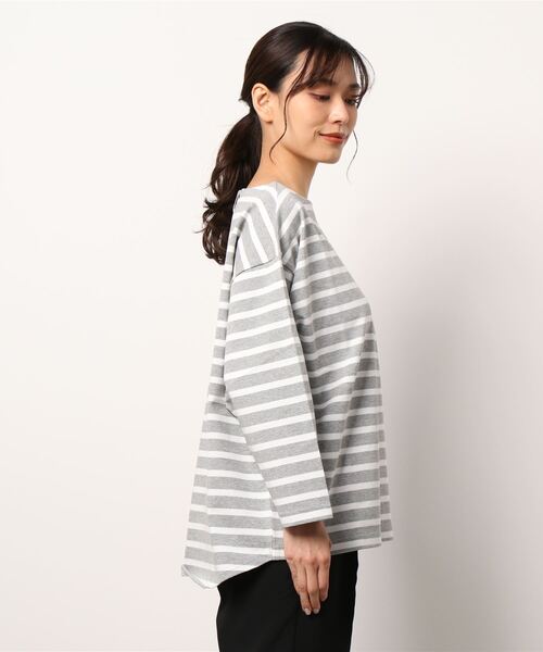 Grand PARK（グランドパーク）の「国産デラヴェボーダー天竺Ｔシャツ（Tシャツ/カットソー・レディース・グレー×ホワイト/ホワイト系その他/ネイビー×ホワイト・FREE）」の4枚目の写真