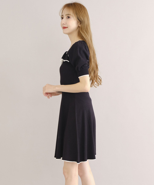 TITTY&CO.(ティティーアンドコー)の「半袖フリルリボンニットワンピース(ワンピース・レディース・ブラック/グレー/ピンク・FREE)」の6枚目の写真
