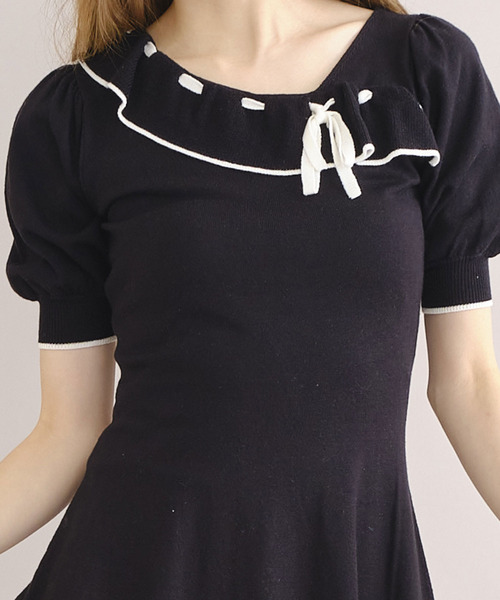 TITTY&CO.(ティティーアンドコー)の「半袖フリルリボンニットワンピース(ワンピース・レディース・ブラック/グレー/ピンク・FREE)」の12枚目の写真