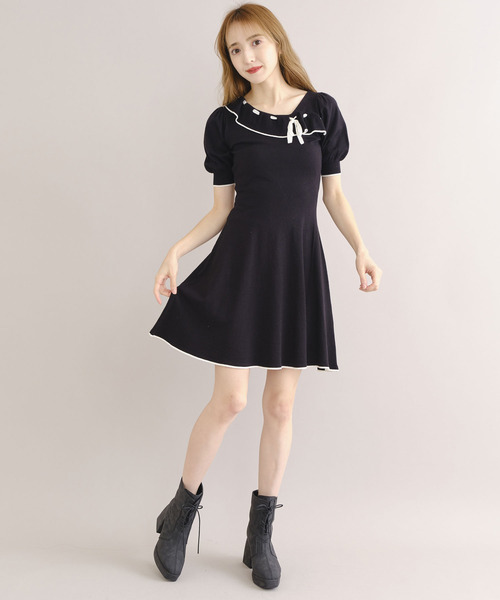 TITTY&CO.(ティティーアンドコー)の「半袖フリルリボンニットワンピース(ワンピース・レディース・ブラック/グレー/ピンク・FREE)」の9枚目の写真