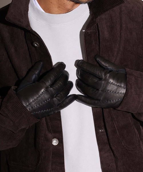 Gloves（グローブス）の「GLOVES/グローブス MEN'S SMART PHONE LAMB GLOVES-78SM 手袋 レザーグローブ イタリア製 スマートフォン対応（手袋・メンズ・ブラック/ブラウン・8.5/8）」の14枚目の写真