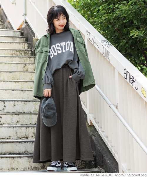coca(coca)(コカ)の「暖かさプラス5度UP!?毛布のような肌触り裏起毛フレアロングスカート(スカート・レディース・チャコールグレー/ブラック・SHORT/LONG)」の6枚目の写真