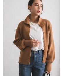 ボリューム袖ハイネックニットカーディガン