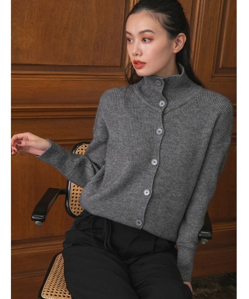 fifth（フィフス）の「ボリューム袖ハイネックニットカーディガン（カーディガン/ボレロ・レディース・ブラック/グレー/キャメル・MEDIUM）」の3枚目の写真