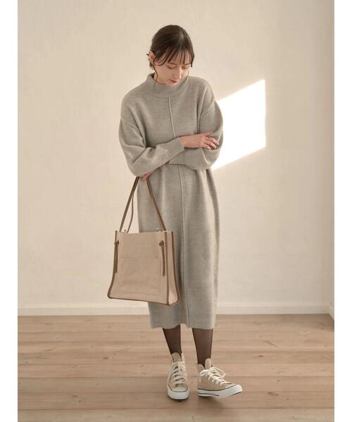earth music&ecology（アースミュージックアンドエコロジー）の「Ｉラインニットワンピース＊（ワンピース・レディース・ブラック/ベージュ/グレー/ブルー・FREE）」の9枚目の写真