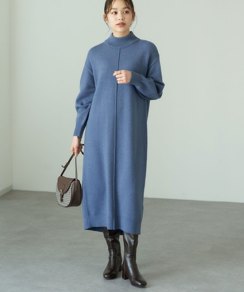 earth music&ecology（アースミュージックアンドエコロジー）の「Ｉラインニットワンピース＊（ワンピース・レディース・ブラック/ベージュ/グレー/ブルー・FREE）」の4枚目の写真