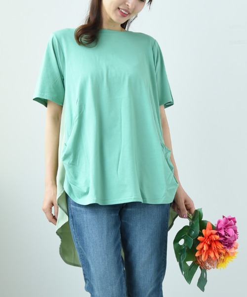INTERPLANET（インタープラネット）の「Ｓｕｐｐｌｅ　Ｃｏｔｔｏｎ変形ピンタックプルオーバー（Tシャツ/カットソー・レディース・ブラック/オフホワイト/グリーン/グレイッシュベージュ・FREE）」の8枚目の写真