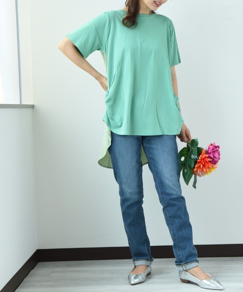 INTERPLANET（インタープラネット）の「Ｓｕｐｐｌｅ　Ｃｏｔｔｏｎ変形ピンタックプルオーバー（Tシャツ/カットソー・レディース・ブラック/オフホワイト/グリーン/グレイッシュベージュ・FREE）」の9枚目の写真