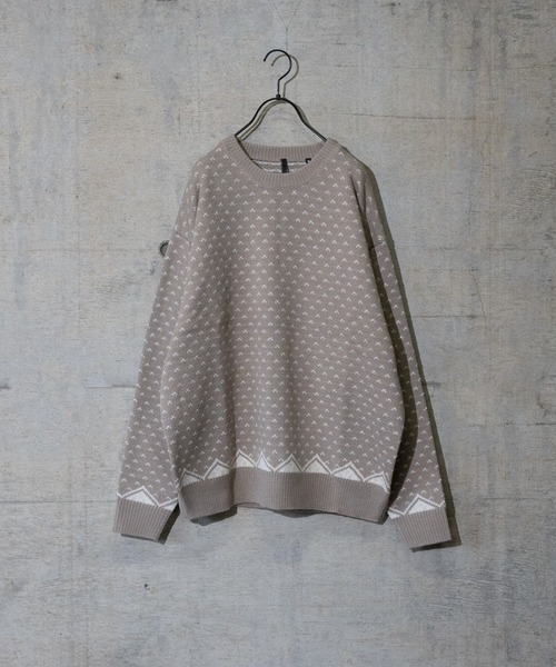 JOHN'S CLOSET(ジョンズクローゼット)の「【i】アクリルバーズアイジャガードクルーネックニット(ニット/セーター・メンズ・チャコールグレー/グリーン/ベージュ・MEDIUM/LARGE/X-LARGE)」の1枚目の写真