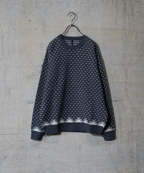 JOHN'S CLOSET(ジョンズクローゼット)の「【i】アクリルバーズアイジャガードクルーネックニット(ニット/セーター・メンズ・チャコールグレー/グリーン/ベージュ・MEDIUM/LARGE/X-LARGE)」の2枚目の写真