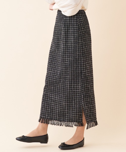 en recre（アンレクレ）の「【セットアップ対応商品】ツイードタイトスカート（スカート・レディース・ブラック/サンドベージュ・2）」の2枚目の写真