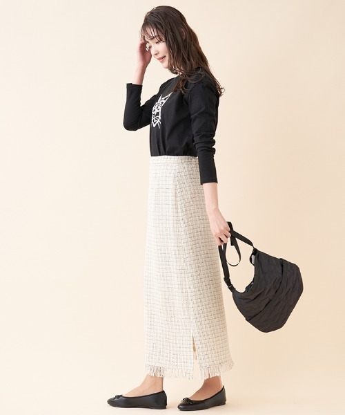 en recre（アンレクレ）の「【セットアップ対応商品】ツイードタイトスカート（スカート・レディース・ブラック/サンドベージュ・2）」の5枚目の写真