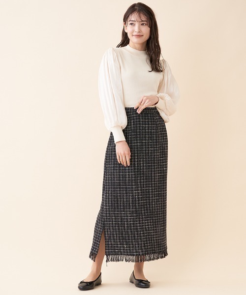 en recre（アンレクレ）の「【セットアップ対応商品】ツイードタイトスカート（スカート・レディース・ブラック/サンドベージュ・2）」の8枚目の写真