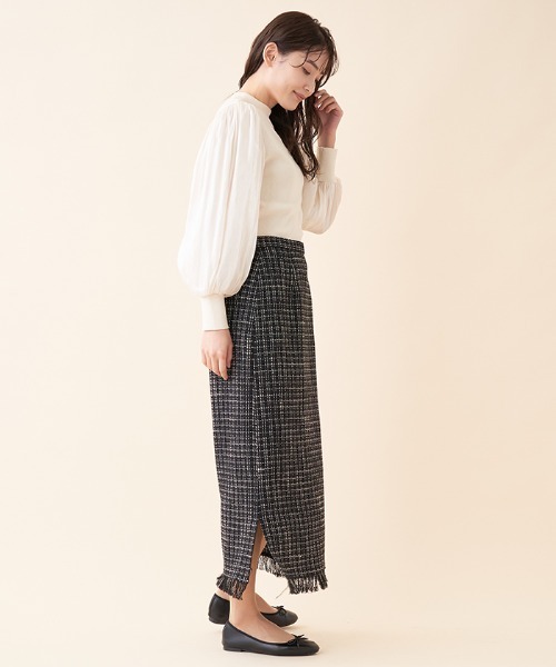 en recre（アンレクレ）の「【セットアップ対応商品】ツイードタイトスカート（スカート・レディース・ブラック/サンドベージュ・2）」の11枚目の写真