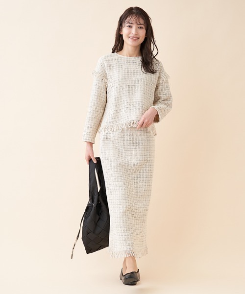 en recre（アンレクレ）の「【セットアップ対応商品】ツイードタイトスカート（スカート・レディース・ブラック/サンドベージュ・2）」の18枚目の写真