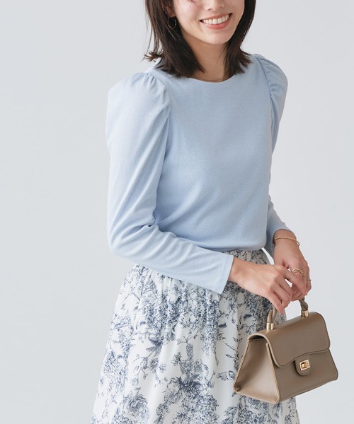 Pierrot（ピエロ）の「パフスリーブテレコリブカットソー（Tシャツ/カットソー・レディース・オフホワイト/ホワイト×ブラック/ブラック/ミント/サックスブルー/ネイビー/グリーン系その他/ブルー系その他/チャコールグレー・M/L）」の20枚目の写真