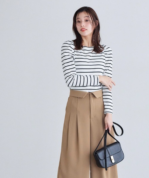 Pierrot（ピエロ）の「パフスリーブテレコリブカットソー（Tシャツ/カットソー・レディース・オフホワイト/ホワイト×ブラック/ブラック/ミント/サックスブルー/ネイビー/グリーン系その他/ブルー系その他/チャコールグレー・M/L）」の17枚目の写真