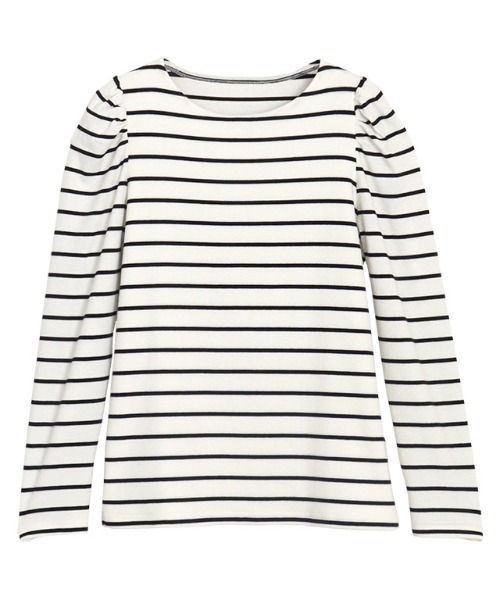 Pierrot（ピエロ）の「パフスリーブテレコリブカットソー（Tシャツ/カットソー・レディース・オフホワイト/ホワイト×ブラック/ブラック/ミント/サックスブルー/ネイビー/グリーン系その他/ブルー系その他/チャコールグレー・M/L）」の15枚目の写真