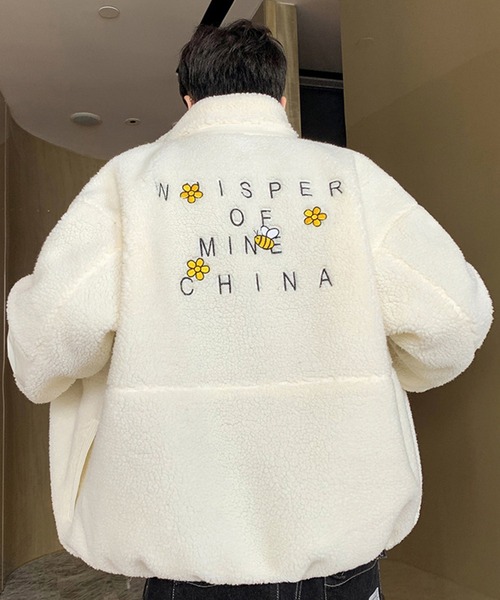 aimoha（アイモハ）の「【aimoha Men's】 ユニセックススタンドカラーボアジャケット（ブルゾン・メンズ・ブラック/オフホワイト/ブルー・XX-LARGE/MEDIUM/LARGE/X-LARGE）」の2枚目の写真