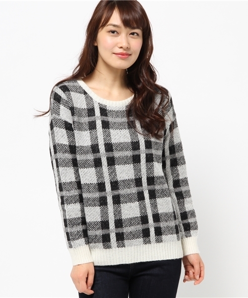 OUTLET（アウトレット）の「【CAPRICIEUX LE'MAGE】チェックプルオーバー（ニット/セーター・レディース・ネイビー/イエロー/ブラック・FREE）」の2枚目の写真