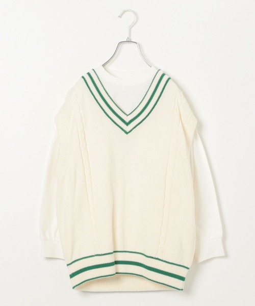 GLOBAL WORK(グローバルワーク)の「AND YUA ANY/ラインニットベストSET/261479(ベスト・キッズ・ベージュ/オフホワイト・150cm/160cm)」の6枚目の写真