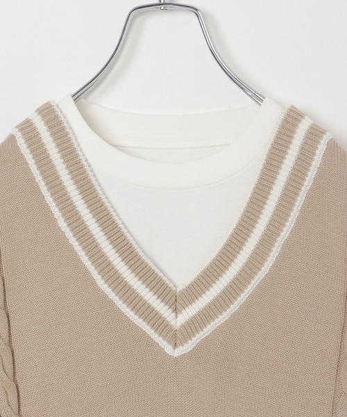 GLOBAL WORK(グローバルワーク)の「AND YUA ANY/ラインニットベストSET/261479(ベスト・キッズ・ベージュ/オフホワイト・150cm/160cm)」の8枚目の写真