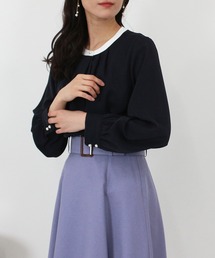 配色バンドカラー2WAYブラウス