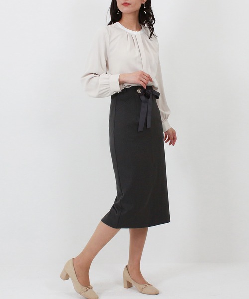 TRUDEA（トルディア）の「配色バンドカラー2WAYブラウス（シャツ/ブラウス・レディース・ホワイト/ミント/ピンクベージュ/ベージュ/ネイビー/チャコールグレー・MEDIUM/LARGE/SMALL）」の9枚目の写真