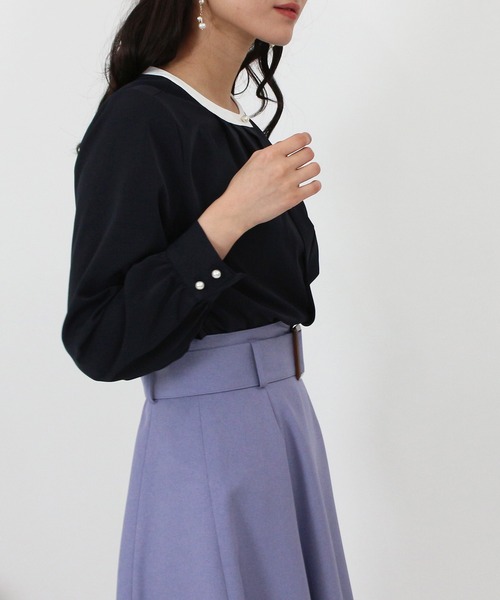 TRUDEA（トルディア）の「配色バンドカラー2WAYブラウス（シャツ/ブラウス・レディース・ホワイト/ミント/ピンクベージュ/ベージュ/ネイビー/チャコールグレー・MEDIUM/LARGE/SMALL）」の12枚目の写真