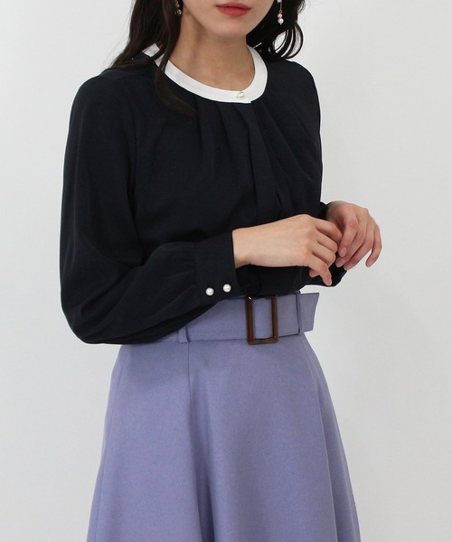 TRUDEA（トルディア）の「配色バンドカラー2WAYブラウス（シャツ/ブラウス・レディース・ホワイト/ミント/ピンクベージュ/ベージュ/ネイビー/チャコールグレー・MEDIUM/LARGE/SMALL）」の10枚目の写真