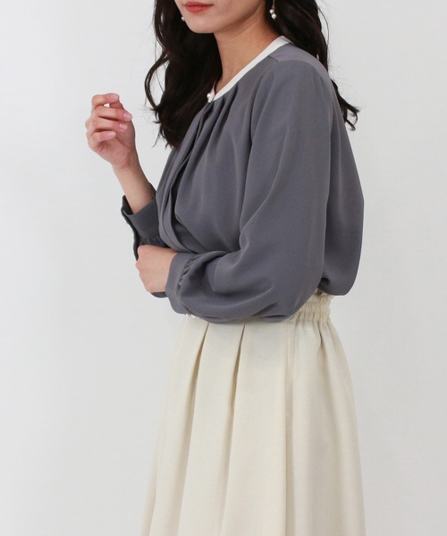 TRUDEA（トルディア）の「配色バンドカラー2WAYブラウス（シャツ/ブラウス・レディース・ホワイト/ミント/ピンクベージュ/ベージュ/ネイビー/チャコールグレー・MEDIUM/LARGE/SMALL）」の18枚目の写真