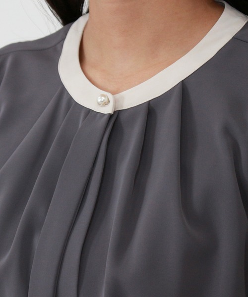 TRUDEA（トルディア）の「配色バンドカラー2WAYブラウス（シャツ/ブラウス・レディース・ホワイト/ミント/ピンクベージュ/ベージュ/ネイビー/チャコールグレー・MEDIUM/LARGE/SMALL）」の21枚目の写真