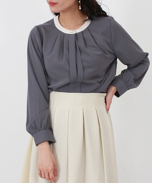 TRUDEA（トルディア）の「配色バンドカラー2WAYブラウス（シャツ/ブラウス・レディース・ホワイト/ミント/ピンクベージュ/ベージュ/ネイビー/チャコールグレー・MEDIUM/LARGE/SMALL）」の17枚目の写真