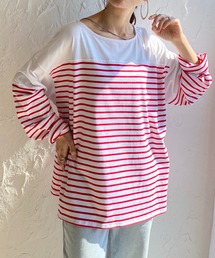 ビッグシルエットバスクボーダー長袖プルオーバーロングTシャツ