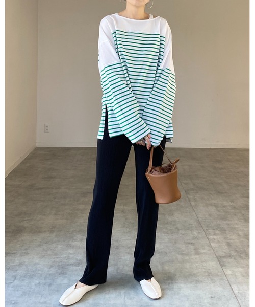 She's Closet(シーズクローゼット)の「ビッグシルエットバスクボーダー長袖プルオーバーロングTシャツ(Tシャツ/カットソー・レディース・ブラック/レッド/ブルー/グリーン・FREE)」の15枚目の写真