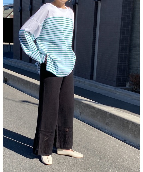She's Closet(シーズクローゼット)の「ビッグシルエットバスクボーダー長袖プルオーバーロングTシャツ(Tシャツ/カットソー・レディース・ブラック/レッド/ブルー/グリーン・FREE)」の17枚目の写真